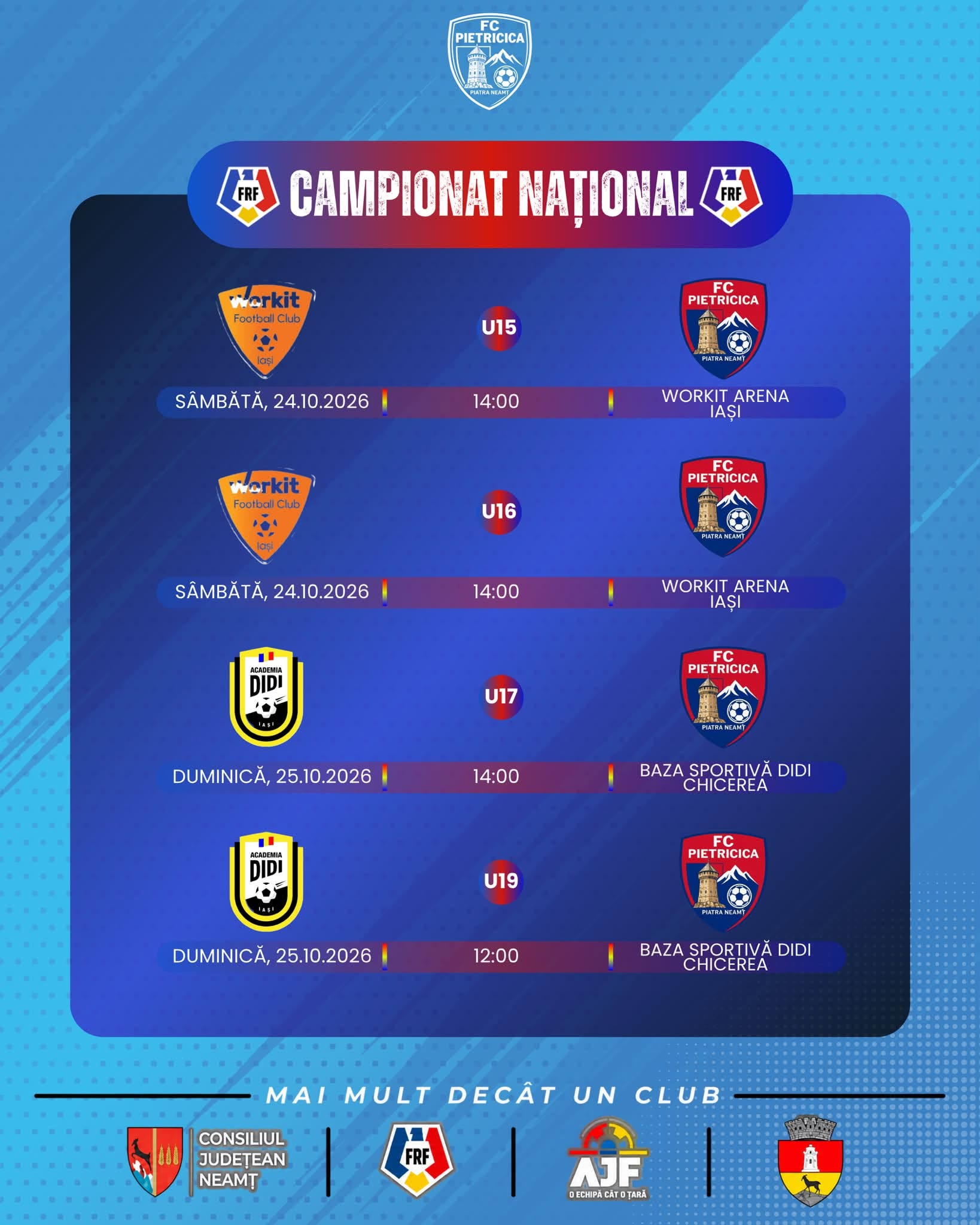 Programul FC Pietricica în Campionatul Național, 24–25 octombrie 2026